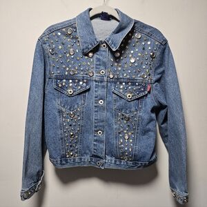 Vintage Gazoz Studded Bejeweled Denim Jacket Size Large Jean Jacket 80s 90s
